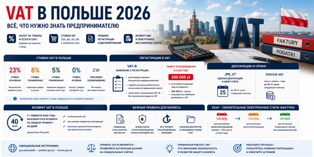 НДС в Польше: VAT, ПДВ, ставки, регистрация и возврат