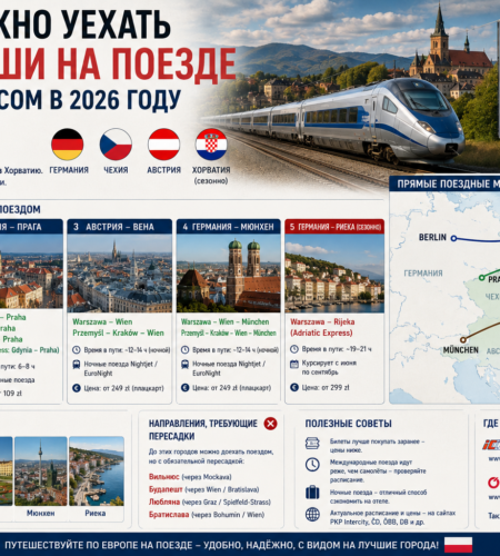 Куда можно уехать из Польши на поезде без пересадки